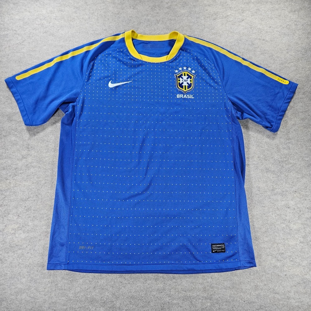 Nike Brazil 2010 World Cup Away Soccer Jersey Mens L Blue 369251-493 Dri-FIT